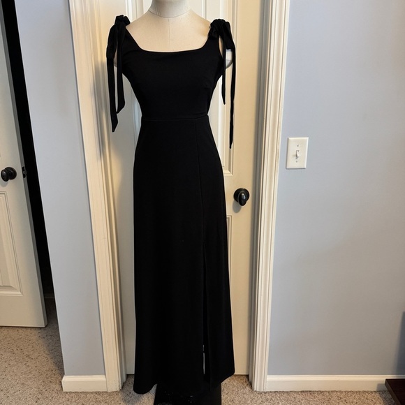 Birdy Grey XS Black Maxi Dress ~ Adjustable Tie Straps Front Slit Bridesmaid - Picture 1 of 10